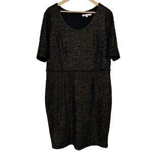 Cleo Half Sleeve Evening Gown Sz 18 Black Gold Fitted Sexy Dress Shimmer LBD